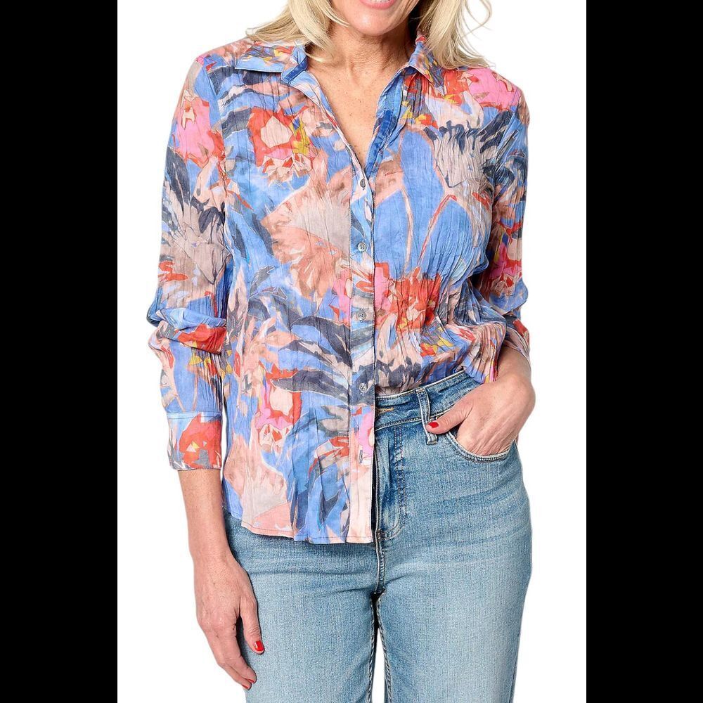 NIC + ZOE Women's Printed Crinkle Shirt Dreamscape - Regular